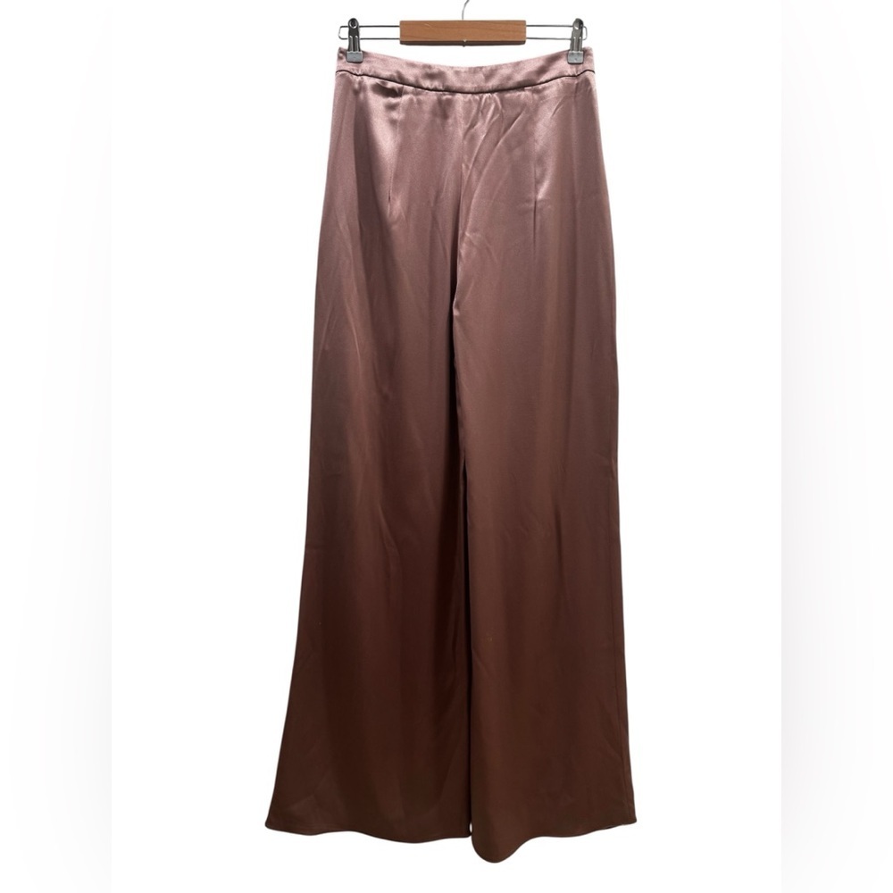 Cushnie High-Waisted Wide Leg Silk Pants Wood Rose - Picture 2 of 6